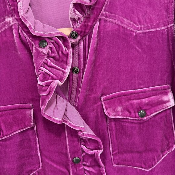 Sundance Shirt Womens Medium Purple Velvet Ruffle Snap Front Long Sleeve Blouse - Picture 5 of 9